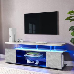 Large 70-Inch TV Stand in Gray LED Gaming Entertainment Center Media <b>Storage</b> Console <b>Table</b> Large <b>Side</b> Cabinet for Living Room - Product Image 5