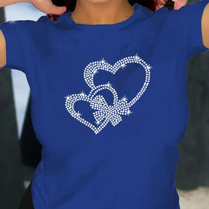 Camiseta Gráfica Corta para Hombre con Lavado Ácido, Diamantes de Imitación y Detalles Metálicos, Estampado DTG, Oversize, de Algodón, para Verano, Personalizada, a la Moda - Product Image 1