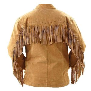 Veste en daim pour homme, style western, couleur tan, avec franges, style buckskin, style ranch, rodeo, en cuir véritable, fermeture éclair. - Product Image 3