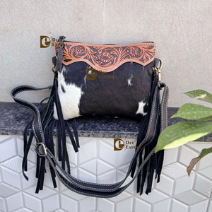New 2026 Designer Hand Tooled Carving Leather Fringe Handbag Cowhide Fur Gypsy <b>Boho</b> Vintage Handmade Shoulder <b>Bag</b> Stylish <b>Bags</b> - Product Image 1