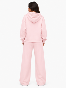 Ensemble de survêtement de luxe pour femme avec sweat à capuche à épaules tombantes et double fermeture éclair, et pantalon de jogging coupe droite décontractée, personnalisable OEM pour boutique - Product Image 2