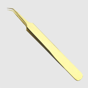 Pinzas de Acero Inoxidable Color Dorado 2026 OEM ODM con Punta Recta y Curva para Extensión de Pestañas - Product Image 2