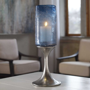 Porte-bougie en verre moderne avec base argentée, centre de table décoratif pour la maison et les mariages, support de bougie pour la salle à manger - Product Image 2