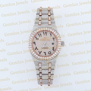 Montre Hip Hop de luxe pour hommes, cadran arabe D VVS entièrement glacé, moissanite, diamant, or rose, deux tons - Product Image 1