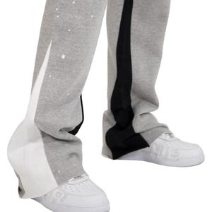 2024 personnalisé hommes 100% coton évasé sport pantalons de survêtement de haute qualité couleur unie léger empilé Flare piste en détresse - Product Image 6