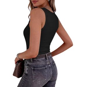 Camisetas sin mangas para mujer, cuello en V, tejido acanalado, ajustadas, sin mangas, camisetas básicas, ropa informal de verano 2026 - Product Image 1