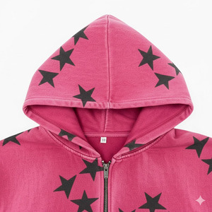 Sweat-shirt à capuche zippé imprimé étoiles roses, unisexe, décontracté, en polaire, pour l'automne, coupe classique et sweat-shirt personnalisé pour homme - Product Image 5