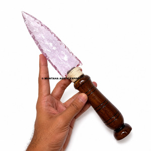 Hermoso mango de cuchillo de punta de flecha de 8 pulgadas de cristal de kunzita tallado a mano, portátil, premium, decorativo, artístico y coleccionable. - Product Image 1