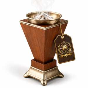 Encensoir classique en bois avec base en laiton, plateau et piédestal pyramidal, pour Bakhoor arabe, charbon et résine - Product Image 1