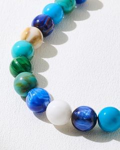 Collier pour femmes, collier bohème avec grosse perle, perles en résine bleu et marron, bijoux d'été pour la plage, cadeaux - Product Image 2