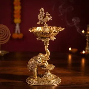 Gold Plated Elephant Leg Up Peacock Samai - Product Image 3
