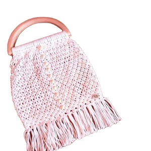Premium Quality Baby Pink Colour Handmade Macrame Beach Bags Vintage Rope Summer <b>Crochet</b> Bag Fringed Beach Shoulder Straw Bag - Product Image 1