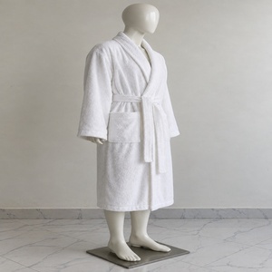 Bata de Baño Larga para Mujer, 100% Algodón, Suave, Cuello Clásico, Manga Larga, Blanca, para Invierno - Product Image 2