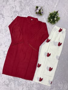 Ensemble 2 pièces ethnique indien pour femme, haut ample en rayonne lourde infroissable à séchage rapide et pantalon palazzo brodé, entièrement cousu - Product Image 1