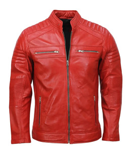 Chaqueta Bomber de Cuero PU Roja para Hombre, con Logotipo Frontal, Cuello Alto, Cierre de Cremallera, Corte Ajustado, Transpirable, Estilo Motero, para Otoño - Product Image 4