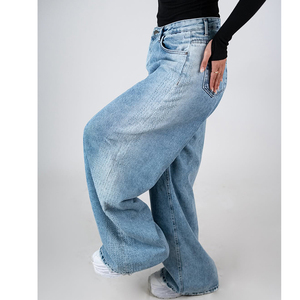 Pantalones Vaqueros de Mezclilla para Mujer, Talla Grande Personalizada, Jeans Rectos Casuales, Estilo Urbano, Corte Holgado, Lavado Desgastado - Product Image 3