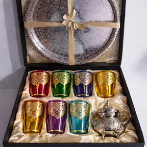 Juego de té marroquí, vasos, bandeja y tetera en paquete de regalo - Product Image 1