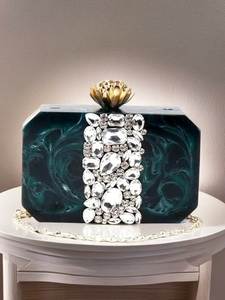 Bolso de Noche Moderno con Adornos de Piedra y Resina Epoxi, con Cadena, para Eventos Festivos, Acabado Liso, Bolso de Moda - Product Image 3