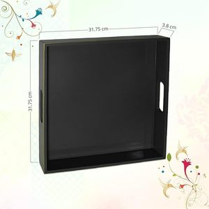 Black Wooden Lacquer Decorative Serving <b>Tray</b> Rectangular Artisan <b>Dinner</b> Plate Glossy Finish for Wedding Home Decor - Product Image 1