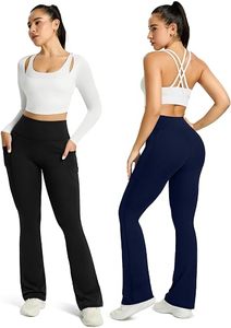 Leggings de yoga extensibles pour femmes, taille haute, coupe évasée, pantalon de fitness avec poches - Product Image 5
