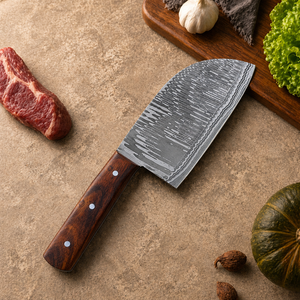 Custom Handmade Damascus Steel Serbian Chef <b>Knife</b> with Rosewood <b>Handle</b> Leather Sheath Butcher Meat Cleaver Kitchen <b>Knife</b> OEM ODM - Product Image 2