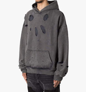 Sudadera con Capucha Personalizada OEM para Hombre, Estilo Urbano, al por Mayor, Lisa, Desgastada, con Estampado Moderno, Fabricada en Felpa - Product Image 2