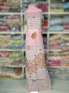 Collections uniques Tissu George Wrappers pour mariage africain pour femme avec pierre argentée perlée à la main en soie pure + chemisier en filet de dentelle - Product Image 6