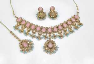 <b>Indian</b> Bridal <b>Jewelry</b> <b>Set</b> Mehandi Plated Necklace Earrings Maang Tikka Red Green Doublet Stone Ethnic Wedding Party Wear - Product Image 3