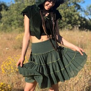 Falda de Algodón con Volantes Estilo Bohemio Hippie, Ropa Boho Gitana, Falda Corta para Festival de Verano, Atuendo de Vacaciones - Product Image 1