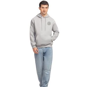 Sudadera con Capucha para Hombre, Corte Regular, Tejido de Felpa Gris, Corte y Costura con Ribete, Estampado Frontal en el Pecho, Sudadera Informal con Capucha, OEM ODM - Product Image 1