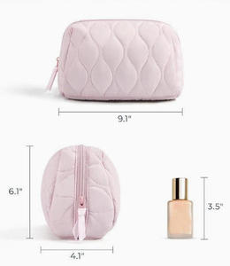 New quilted feather waterproof toiletry bag, cosmetic <b>storage</b> padded travel handle zipper portable <b>makeup</b> <b>storage</b> bag - Product Image 5