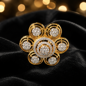 Anillo Circular Floral de Oro de 14K de Lujo con Brillantes Piedras de Circonia Cúbica, Joyería Elegante para Bodas y Fiestas para Mujer - Product Image 2