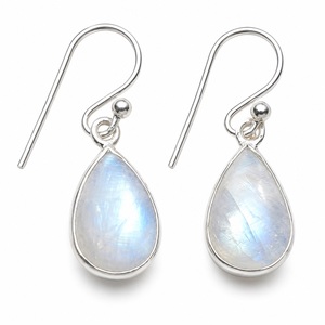 Pendientes de Plata de Ley 925 Hechos a Mano con Piedra Lunar Arcoíris, Gema en Forma de Pera, Joyería Colgante de Fabricante - Product Image 1