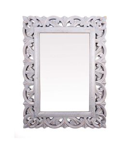 Distressed Grey Wooden Handmade LED <b>Wall</b> <b>Mirror</b> <b>Rectangular</b> Decorative Carved French Country Style for Home Entryway Bedroom - Product Image 3