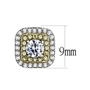 Orecchini DA220 in acciaio inossidabile bicolore IP Gold (Ion Plating) con zirconi trasparenti di grado AAA - Product Image 2