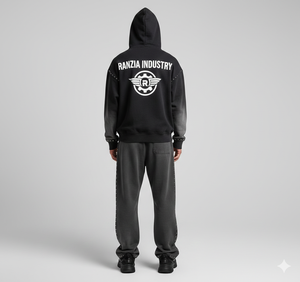 Ranzia Industry Custom Plus Sweat à capuche et pantalon de survêtement zippés intégralement, avec strass écologiques et patch brodé effet vieilli - Product Image 4