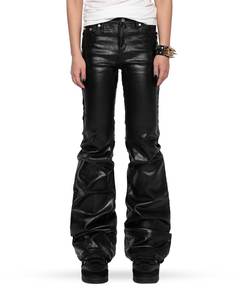 Men's Wide Leg wax Denim Pants Plus Size Loose Fit Mid Waist Solid Color Cotton Casual <b>Jeans</b> <b>Button</b> Fly Woven Fabric - Product Image 3