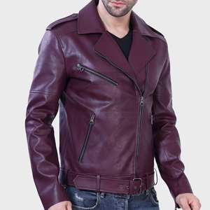 Premium Custom <b>Maroon</b> Leather Biker Jacket Mens Slim Fit Faux PU Leather Moto <b>Coat</b> Fashion Streetwear Outerwear Manufacturer - Product Image 5