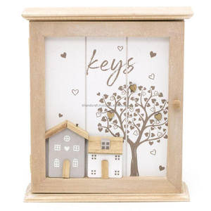 Boîte à clés murale en bois Shabby Chic personnalisée armoire à clés à 6 crochets de marque privée avec porte-clés magnétique à double niveau - Product Image 1