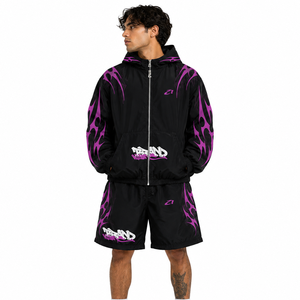 Custom Nylon Windbreaker Short Set Plaid Pleated Fabric Breathable Printed Mens Jackets Shorts <b>Zip</b> <b>Up</b> 2 Piece Tracksuits Hoodies - Product Image 6