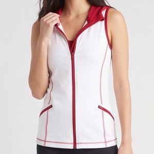 Women's White <b>Red</b> Hooded Sleeveless Vest With Pockets Sporty Hood Tank <b>Top</b> Knitted 100% Fleece Workout Wear Sleeveless Hoodie - Product Image 6