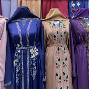 2026 Best Luxury Breathable Sequined Turkish Style Abaya Flared Hem Handmade Crystal Stone Work Modest Muslim Women's Evening - Product Image 1