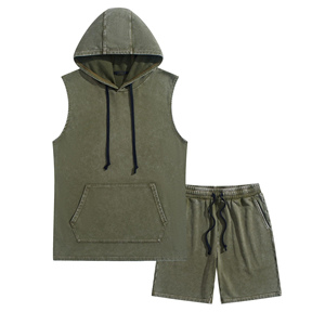 High Quality 100% Cotton Eco-friendly Breathable Acid Wash Short <b>Sets</b> Vintage Washed T-shirt Custom Embroidery Logo Men's <b>Sets</b> - Product Image 4