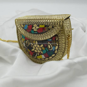 Handmade Steel and <b>Gold</b> Brass Mosaic Handbag with Chain Strap for Women Party and Wedding Occasions - Product Image 2