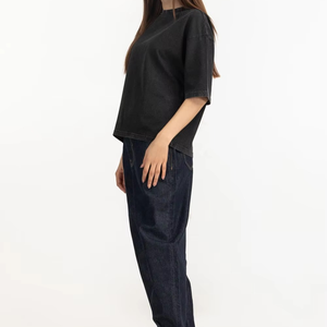 T-shirt décontracté en coton pour femme, col rond, manches courtes, style streetwear, délavé, uni - Product Image 5