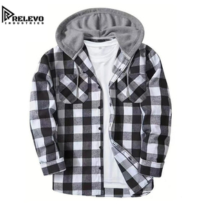 Premium Unisex Cotton Flannel Hoodie, <b>Men</b>’s Autumn Plaid Long Sleeve Hooded Flannel for <b>Men</b>. Cotton Plaid Button Down Style - Product Image 1