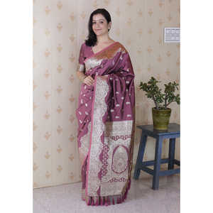 Elite Weaves Dusty Pink Banarasi Soft Silk Saree with Silver Zari Woven <b>Indian</b> & <b>Pakistani</b> <b>Clothing</b> 650g - Product Image 6