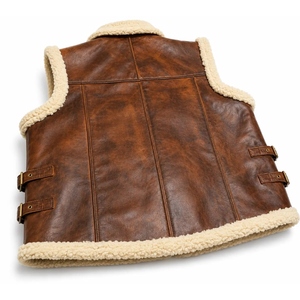 Gilet en cuir véritable premium avec col en peau de mouton, veste de motard d'hiver, gilet chaud personnalisé pour l'extérieur, vente en gros - Product Image 6