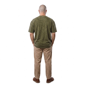 T-shirt en coton vert olive surdimensionné pour homme KhumBro, manches courtes, col rond, effet délavé, design géométrique - Product Image 4