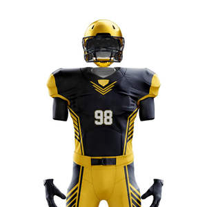 Uniforme de Fútbol Americano de Primera Calidad para Hombre, Color Negro y Amarillo Sólido, Diseño Personalizado, Mangas Cortas, Tela de Poliéster - Product Image 5